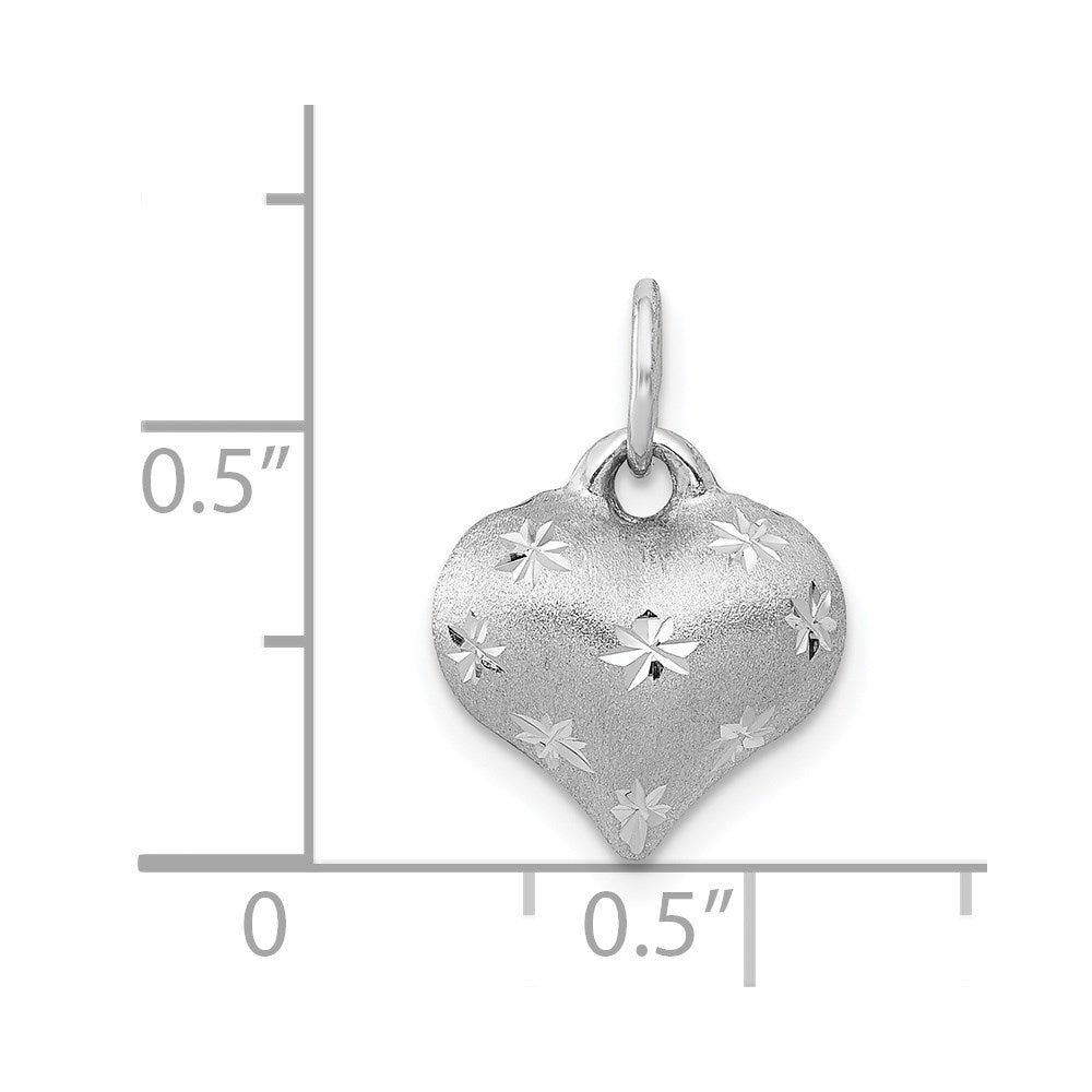 Alternate view of the 14k White Gold Satin and Diamond Cut Puffed Heart Charm Pendant, 11mm by The Black Bow Jewelry Co.