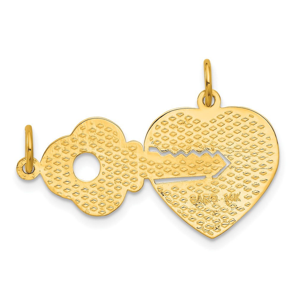 Alternate view of the 14k Yellow Gold Heart with a Key Set of 2 Charm or Pendants, 30mm by The Black Bow Jewelry Co.