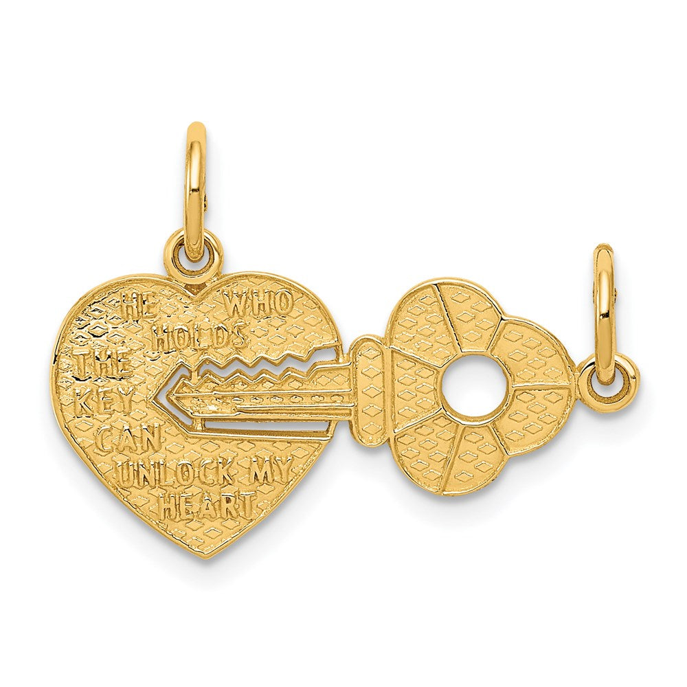 14k Yellow Gold Heart and Key Set of 2 Charm or Pendants, 23mm, Item P25728 by The Black Bow Jewelry Co.