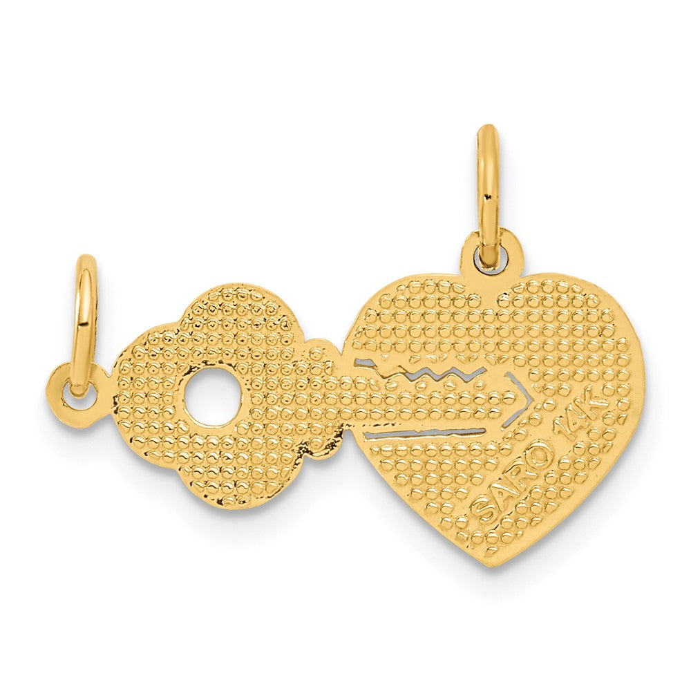 Alternate view of the 14k Yellow Gold Heart and Key Set of 2 Charm or Pendants, 23mm by The Black Bow Jewelry Co.