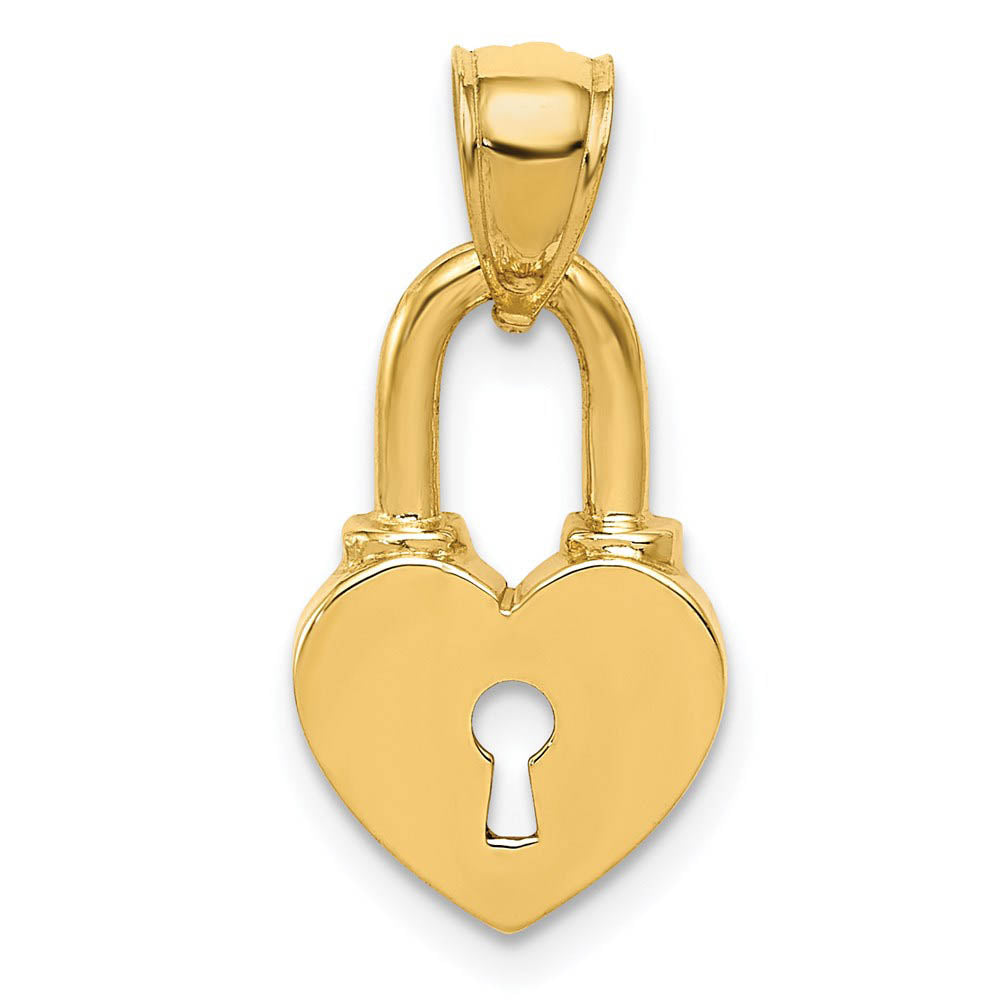 14k Yellow Gold Heart Key Hole Lock Pendant, 10mm, Item P25729 by The Black Bow Jewelry Co.