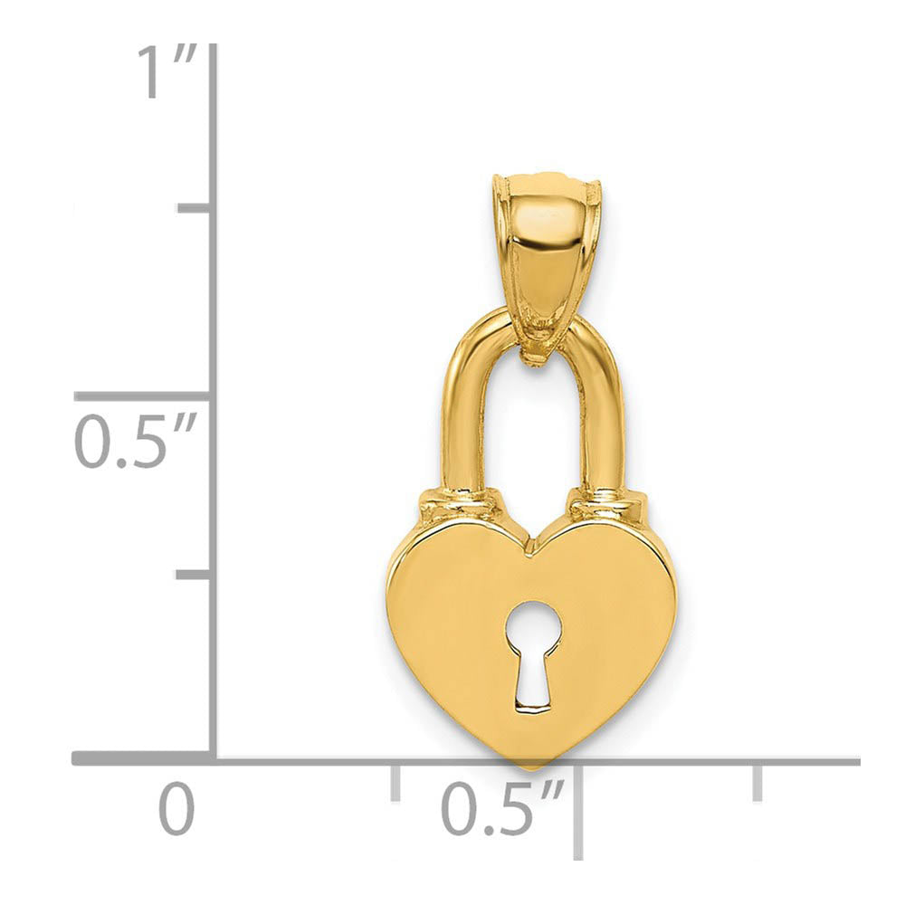 Alternate view of the 14k Yellow Gold Heart Key Hole Lock Pendant, 10mm by The Black Bow Jewelry Co.