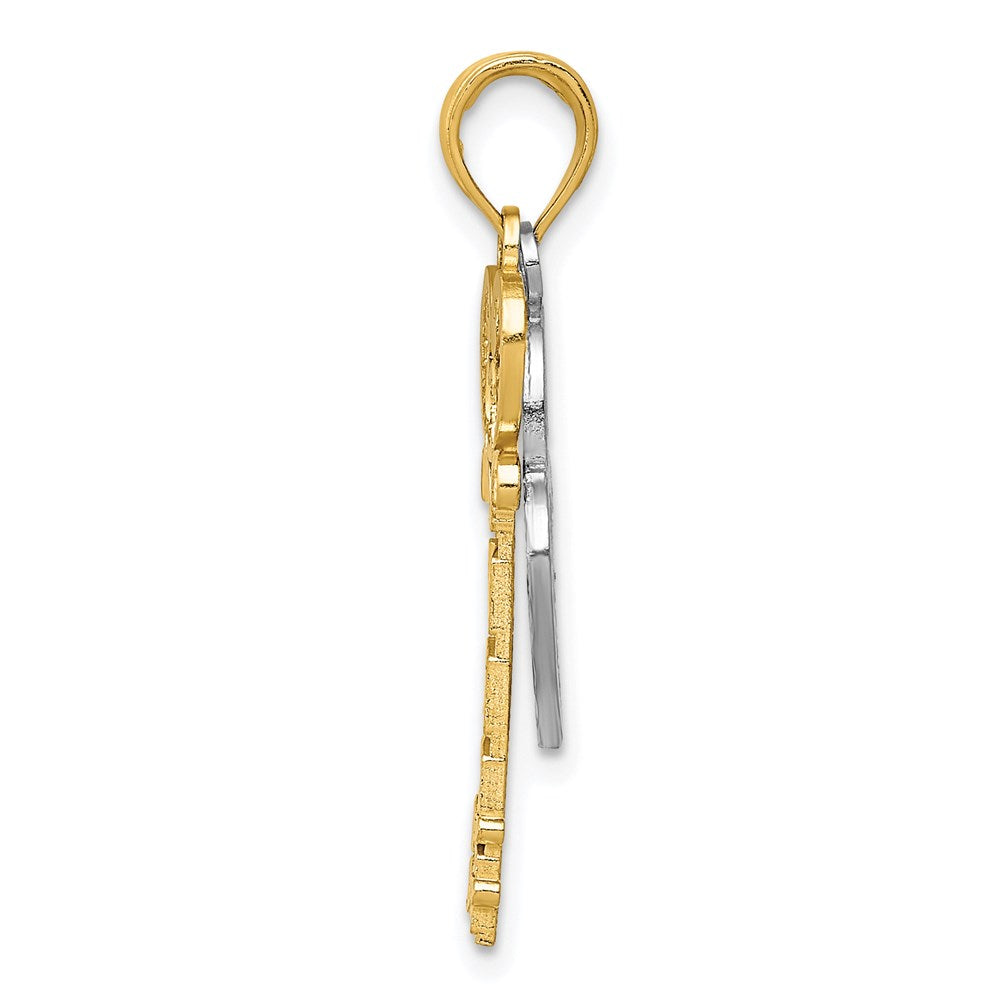 Alternate view of the 14k Yellow Gold & White Rhodium Key and Heart Lock Pendant, 12mm by The Black Bow Jewelry Co.