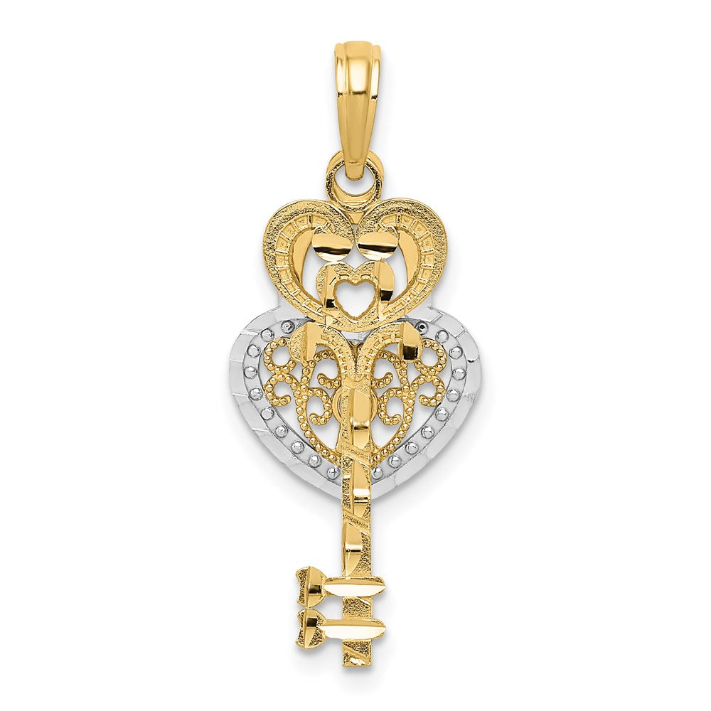 Alternate view of the 14k Yellow Gold & White Rhodium Key and Heart Lock Pendant, 12mm by The Black Bow Jewelry Co.