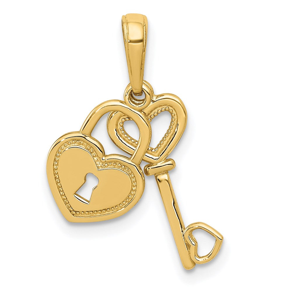 14k Yellow Gold Key and Heart Shaped Lock Pendant, 8mm, Item P25734 by The Black Bow Jewelry Co.