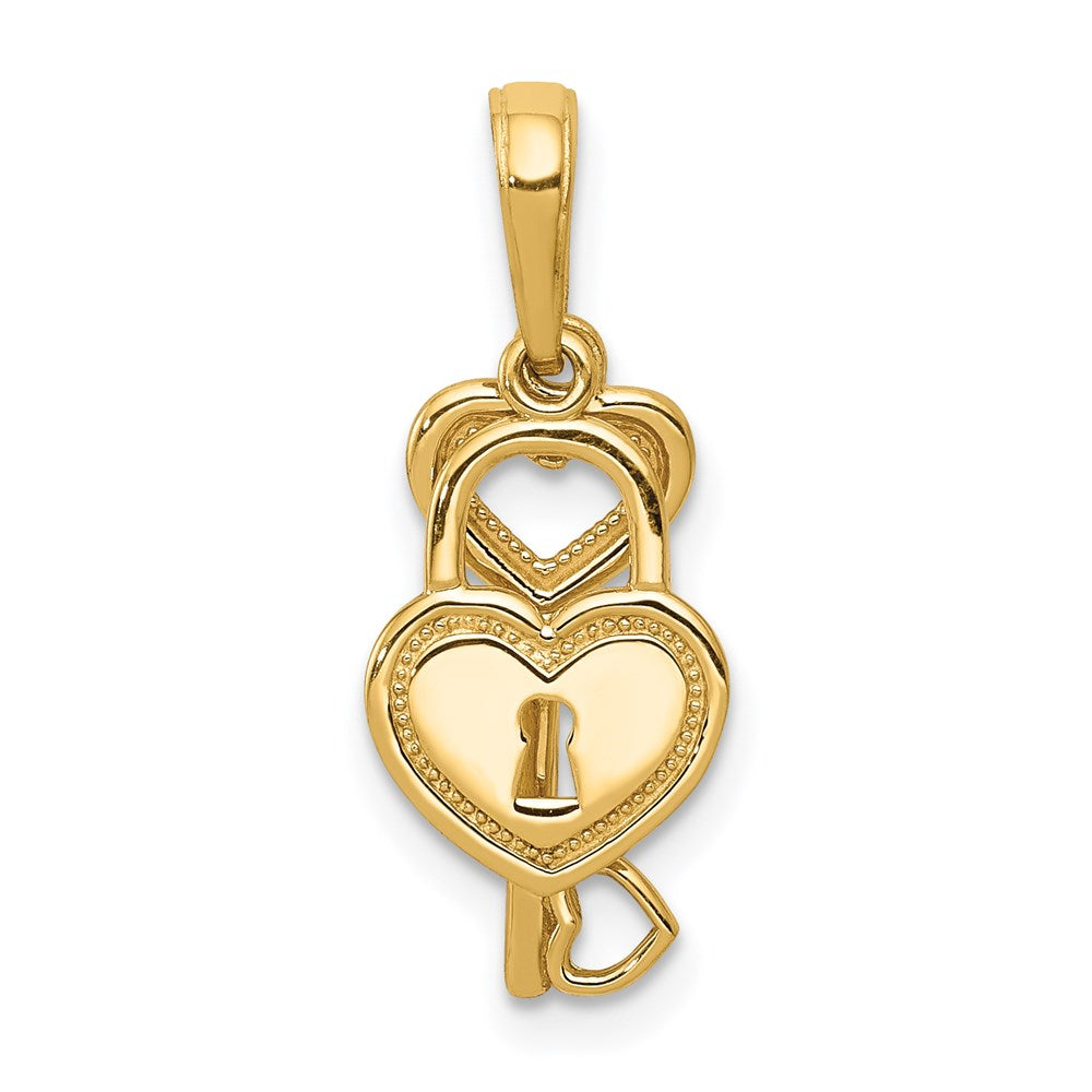 Alternate view of the 14k Yellow Gold Key and Heart Shaped Lock Pendant, 8mm by The Black Bow Jewelry Co.