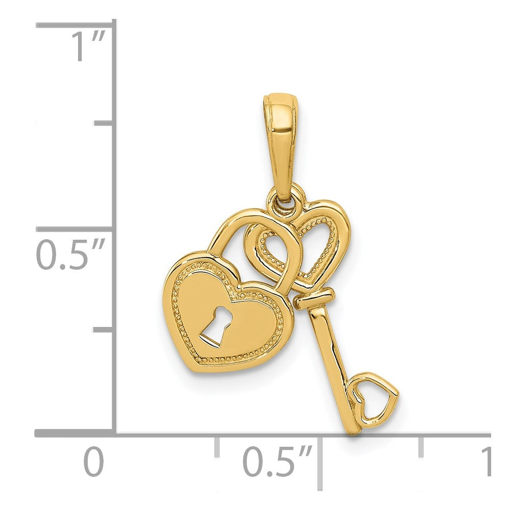 Alternate view of the 14k Yellow Gold Key and Heart Shaped Lock Pendant, 8mm by The Black Bow Jewelry Co.