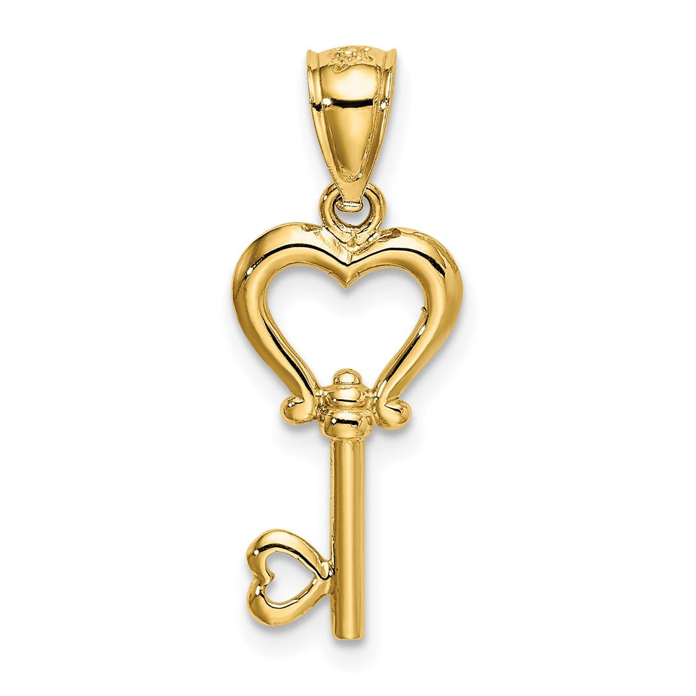 Alternate view of the 14k Yellow Gold Heart Key Pendant, 9mm by The Black Bow Jewelry Co.