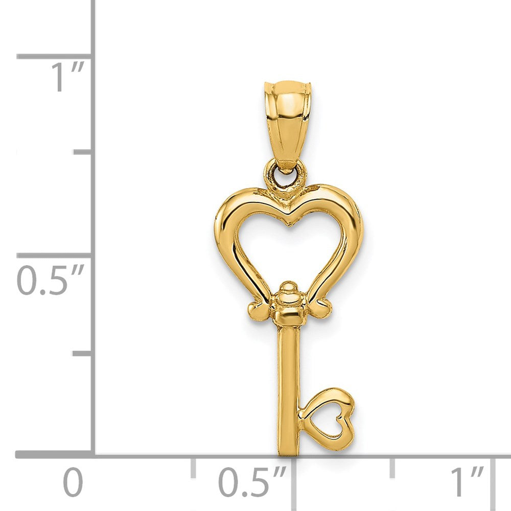 Alternate view of the 14k Yellow Gold Heart Key Pendant, 9mm by The Black Bow Jewelry Co.