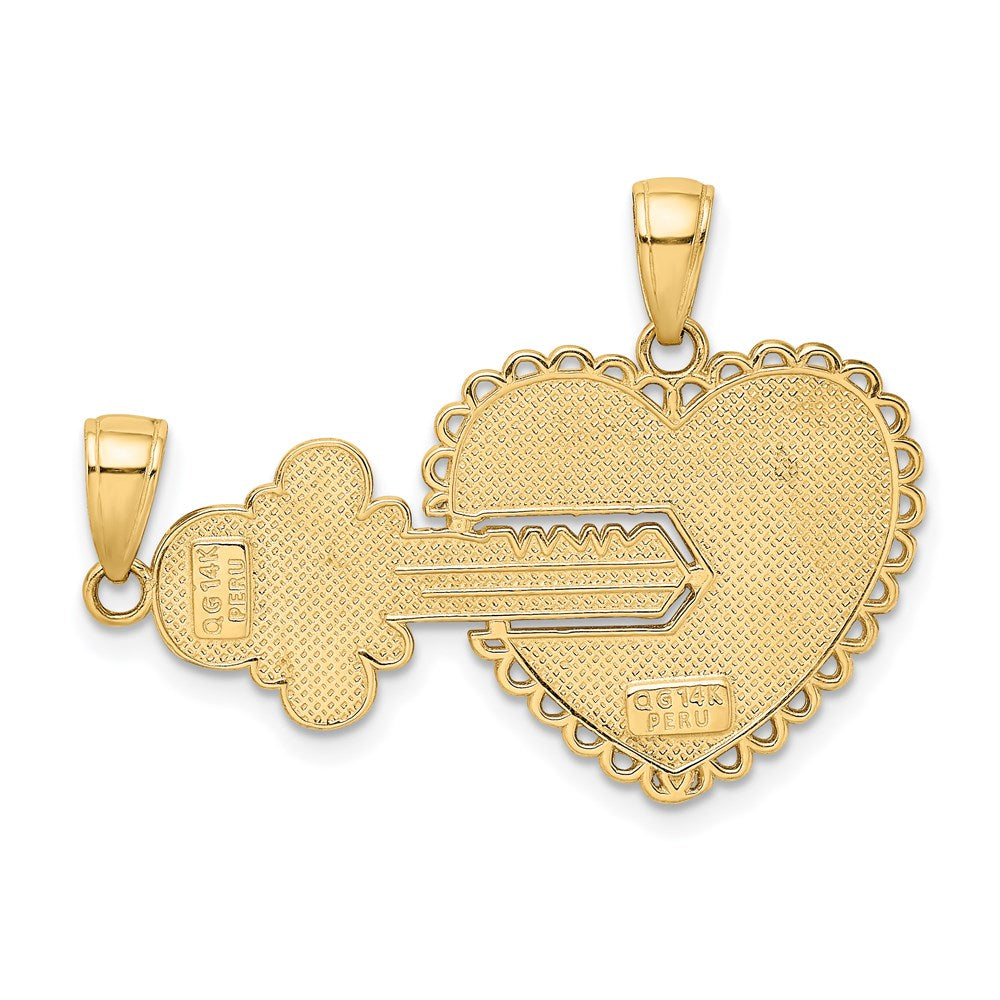 Alternate view of the 14k Yellow Gold Heart and Key Set of 2 Pendants, 39mm by The Black Bow Jewelry Co.
