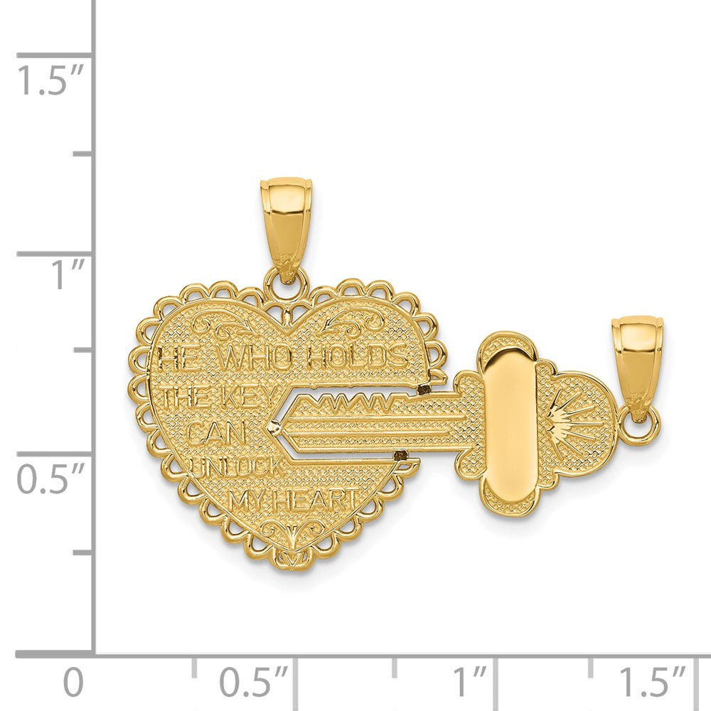 Alternate view of the 14k Yellow Gold Heart and Key Set of 2 Pendants, 39mm by The Black Bow Jewelry Co.