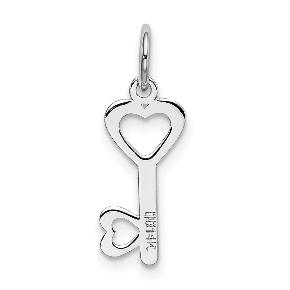 Alternate view of the 14k White Gold Heart Shaped Key Charm or Pendant, 7mm by The Black Bow Jewelry Co.