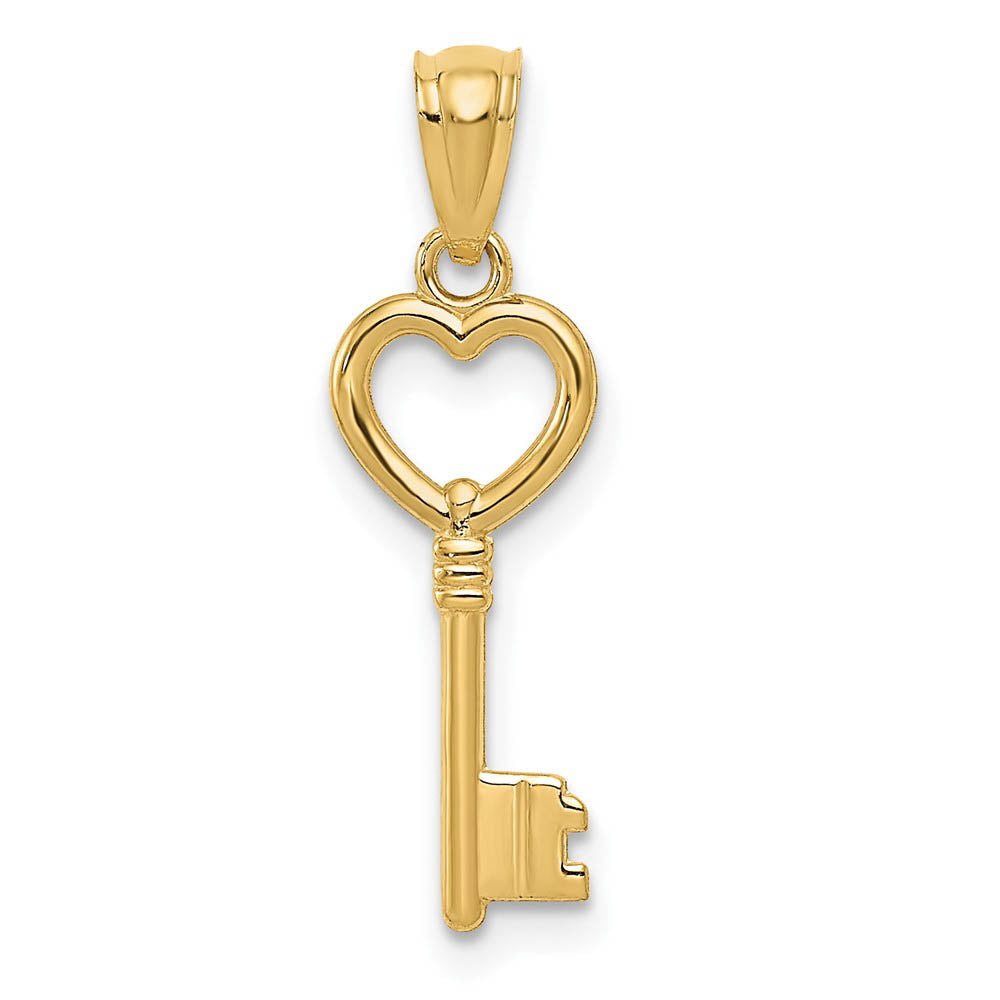 14k Yellow Gold Polished Heart Key Pendant, 7mm, Item P25747 by The Black Bow Jewelry Co.