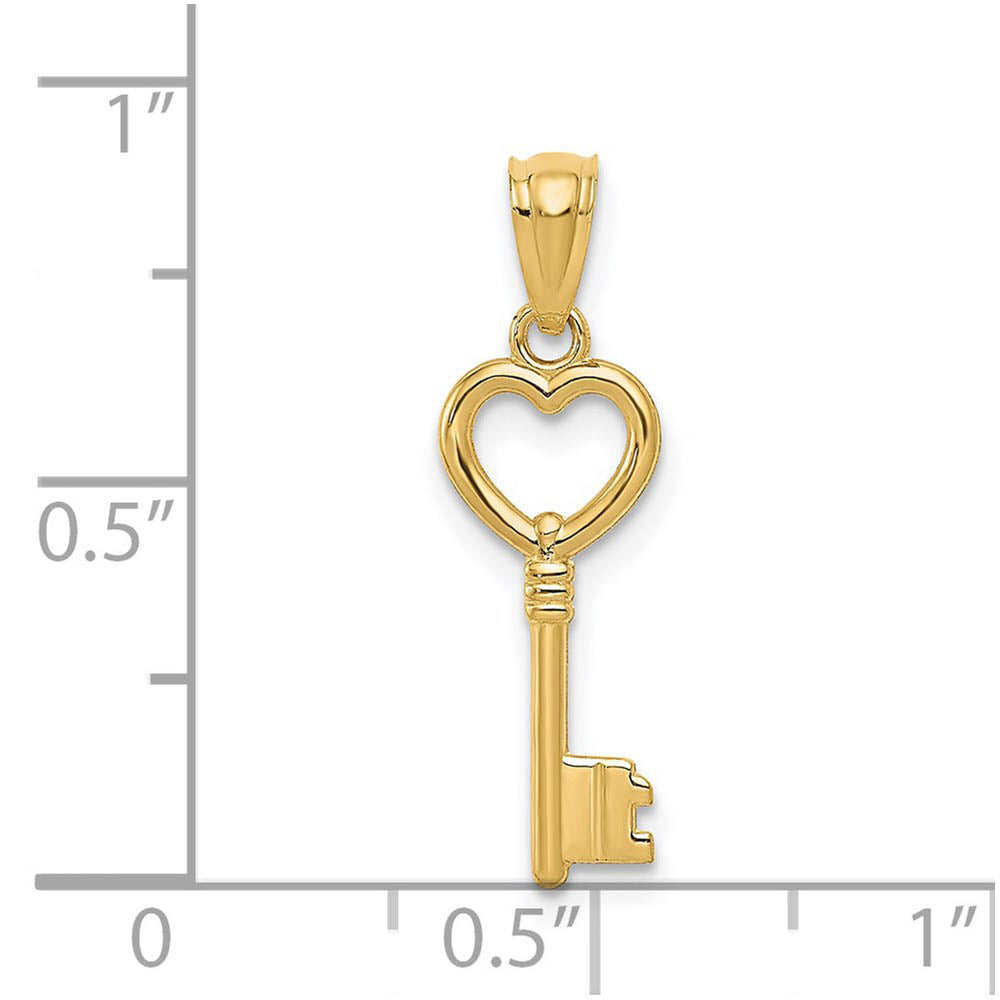 Alternate view of the 14k Yellow Gold Polished Heart Key Pendant, 7mm by The Black Bow Jewelry Co.