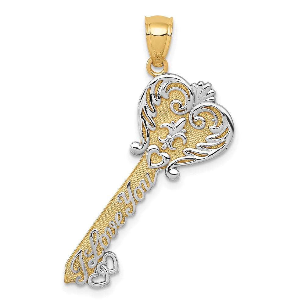 14k Yellow Gold & White Rhodium Plated I love You Key Pendant, 13mm, Item P25750 by The Black Bow Jewelry Co.