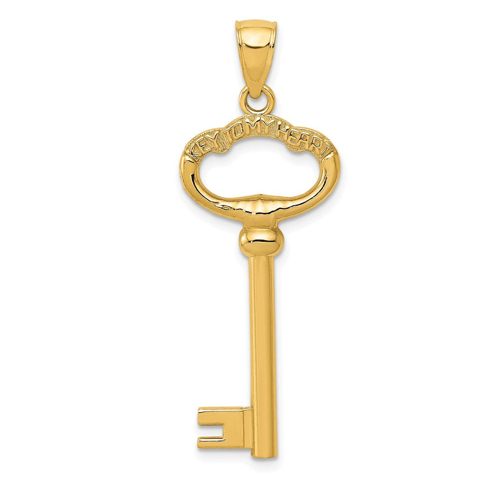 14k Yellow Gold Key to My Heart Key Pendant, 15mm, Item P25752 by The Black Bow Jewelry Co.