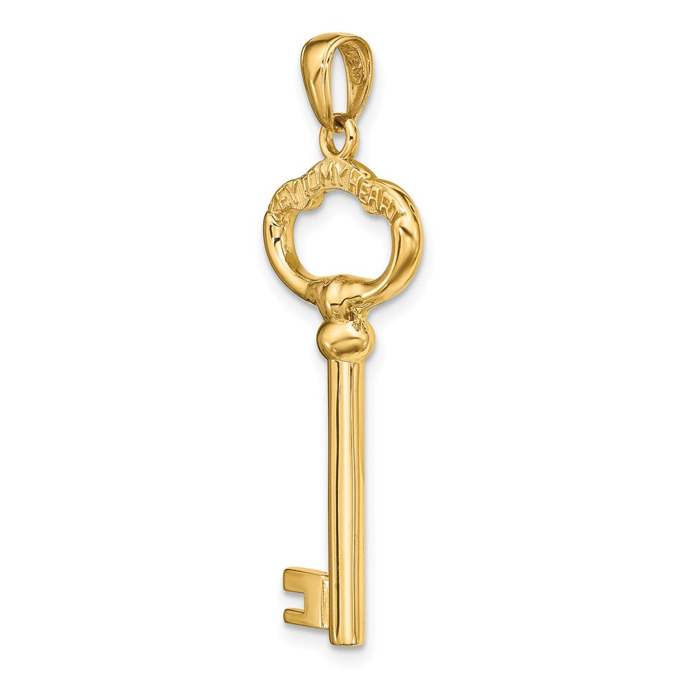 Alternate view of the 14k Yellow Gold Key to My Heart Key Pendant, 15mm by The Black Bow Jewelry Co.