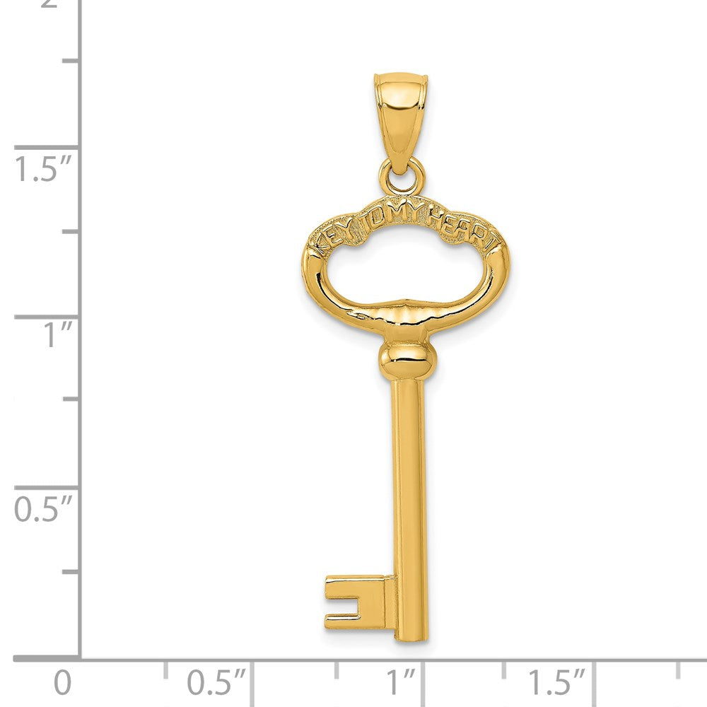Alternate view of the 14k Yellow Gold Key to My Heart Key Pendant, 15mm by The Black Bow Jewelry Co.