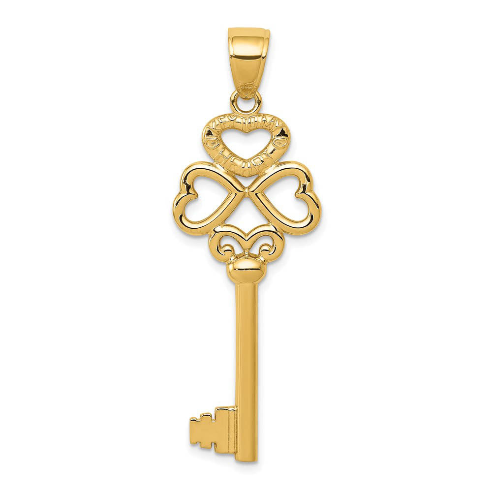 14k Yellow Gold Triple Heart with Key to My Heart Pendant, 15mm, Item P25753 by The Black Bow Jewelry Co.