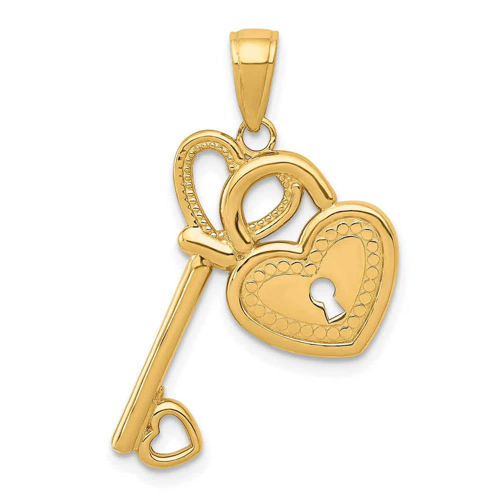 14k Yellow Gold Heart Key and Lock Pendant, 17mm, Item P25754 by The Black Bow Jewelry Co.