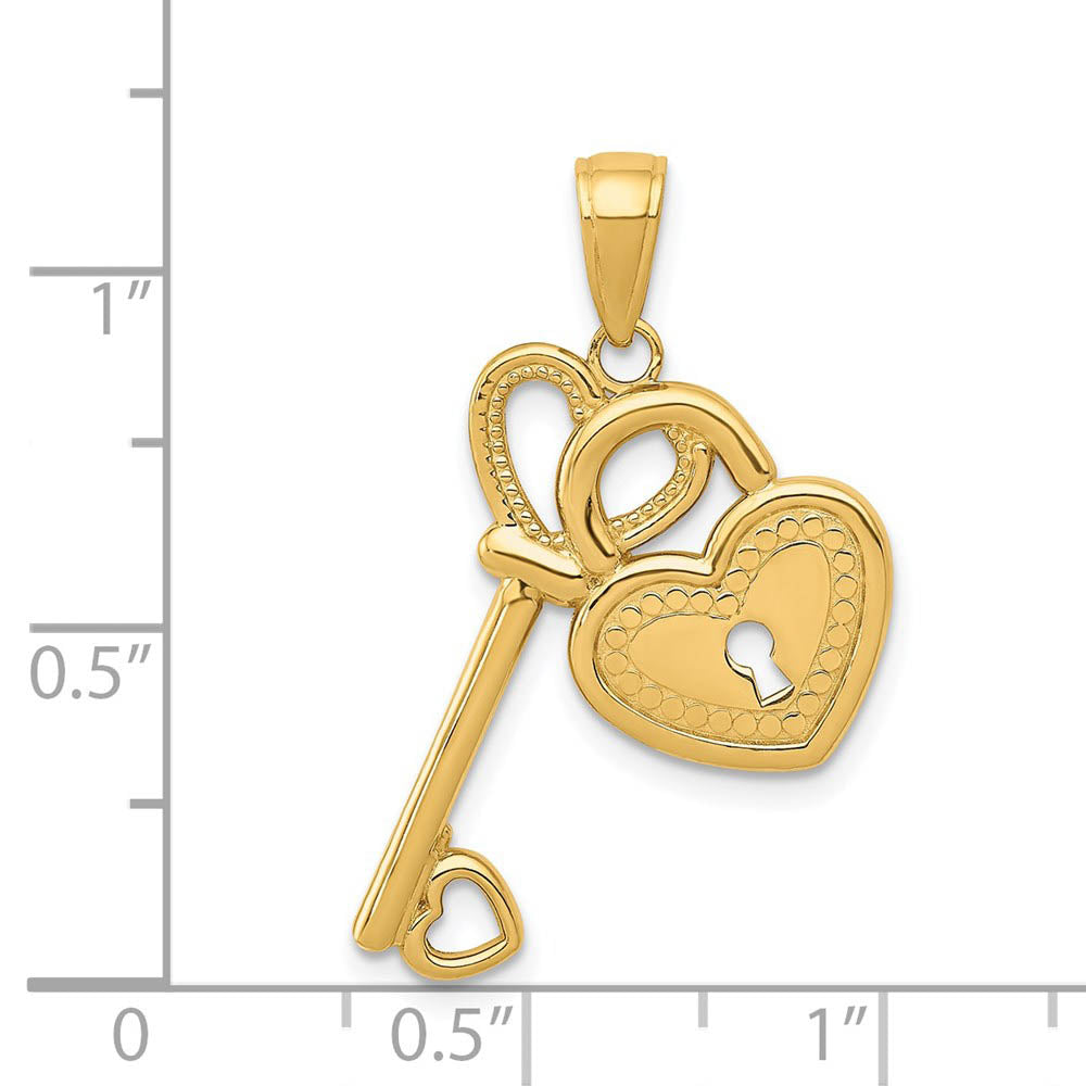 Alternate view of the 14k Yellow Gold Heart Key and Lock Pendant, 17mm by The Black Bow Jewelry Co.