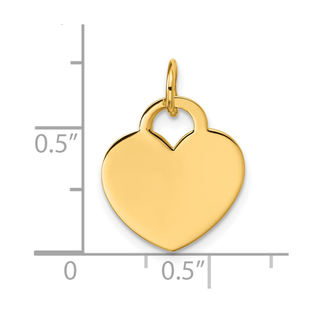 Alternate view of the 14k Yellow Gold Engravable Heart Charm or Pendant, 15mm by The Black Bow Jewelry Co.