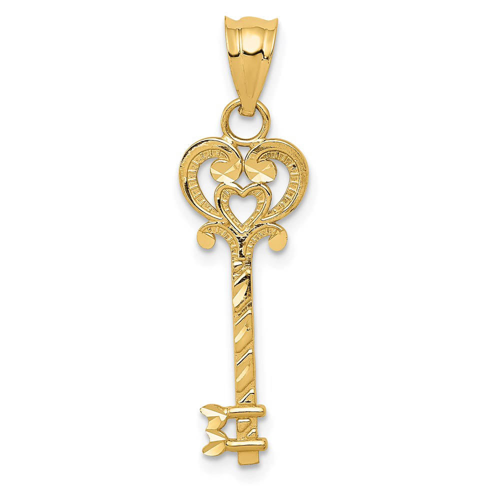 14k Yellow Gold Diamond Cut Key Pendant, 8mm, Item P25757 by The Black Bow Jewelry Co.