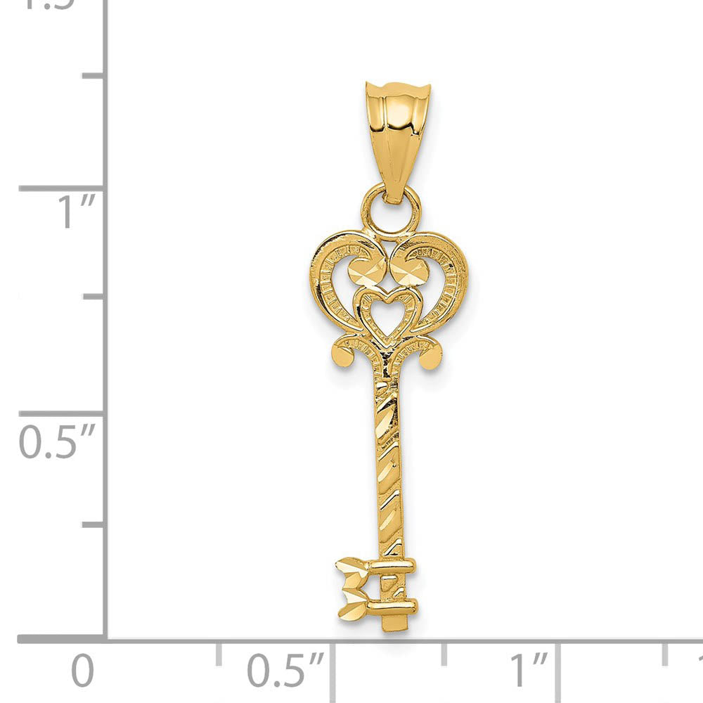 Alternate view of the 14k Yellow Gold Diamond Cut Key Pendant, 8mm by The Black Bow Jewelry Co.