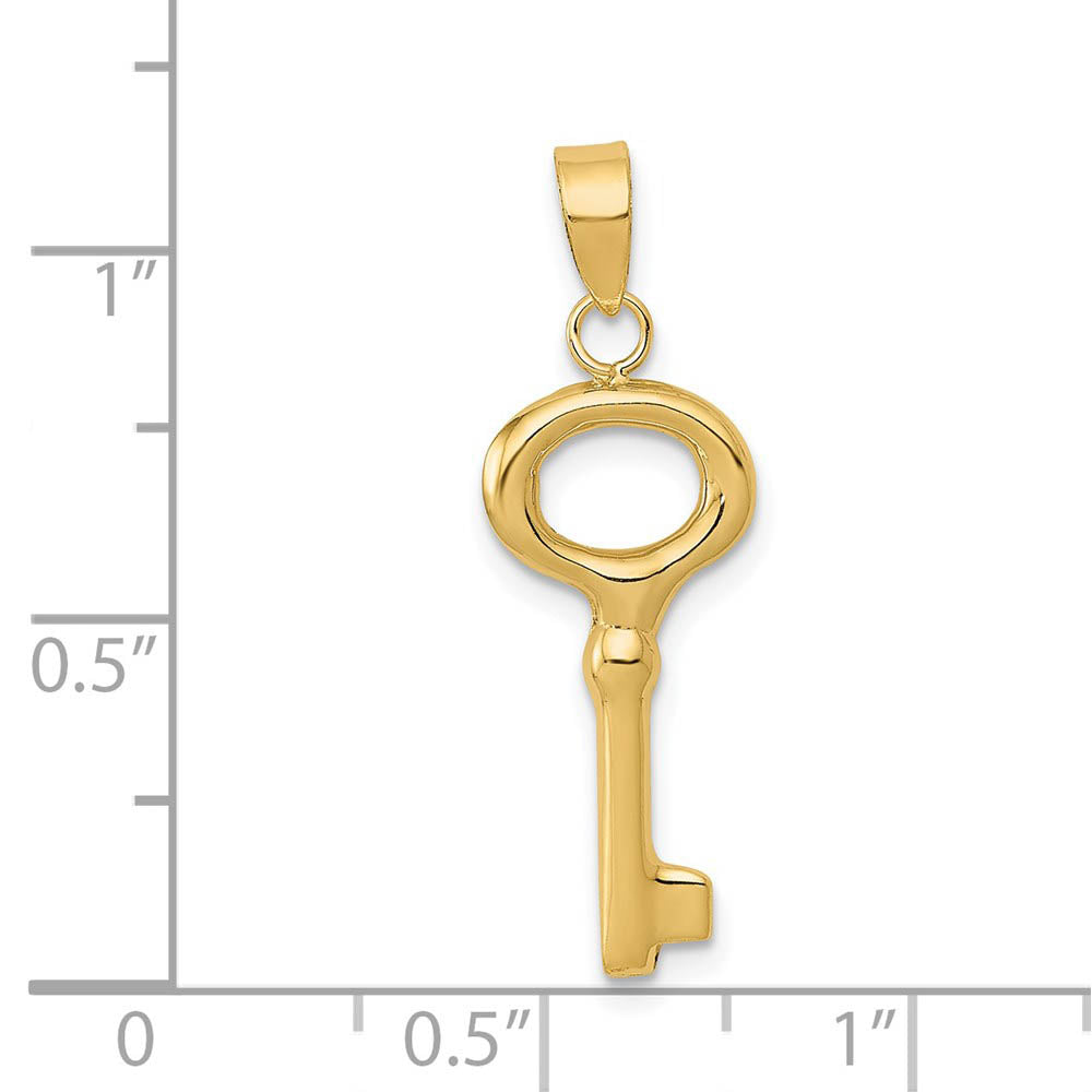 Alternate view of the 14k Yellow Gold Round Top Key Pendant, 10mm by The Black Bow Jewelry Co.