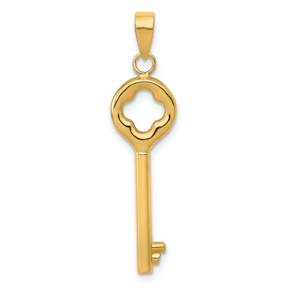 14k Yellow Gold Clover Top Round Key Pendant, 8mm, Item P25760 by The Black Bow Jewelry Co.