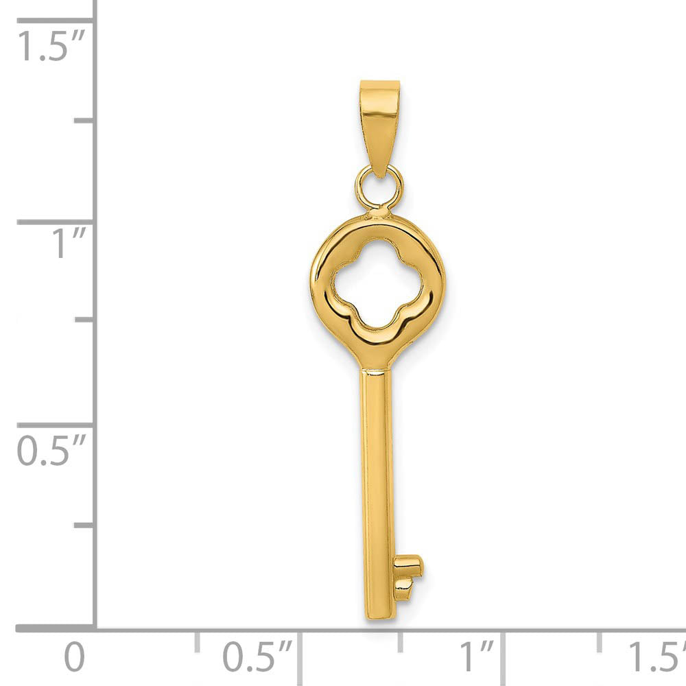 Alternate view of the 14k Yellow Gold Clover Top Round Key Pendant, 8mm by The Black Bow Jewelry Co.