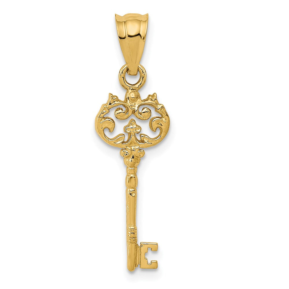 14k Yellow Gold Polished Fancy Key Pendant, 8mm, Item P25765 by The Black Bow Jewelry Co.