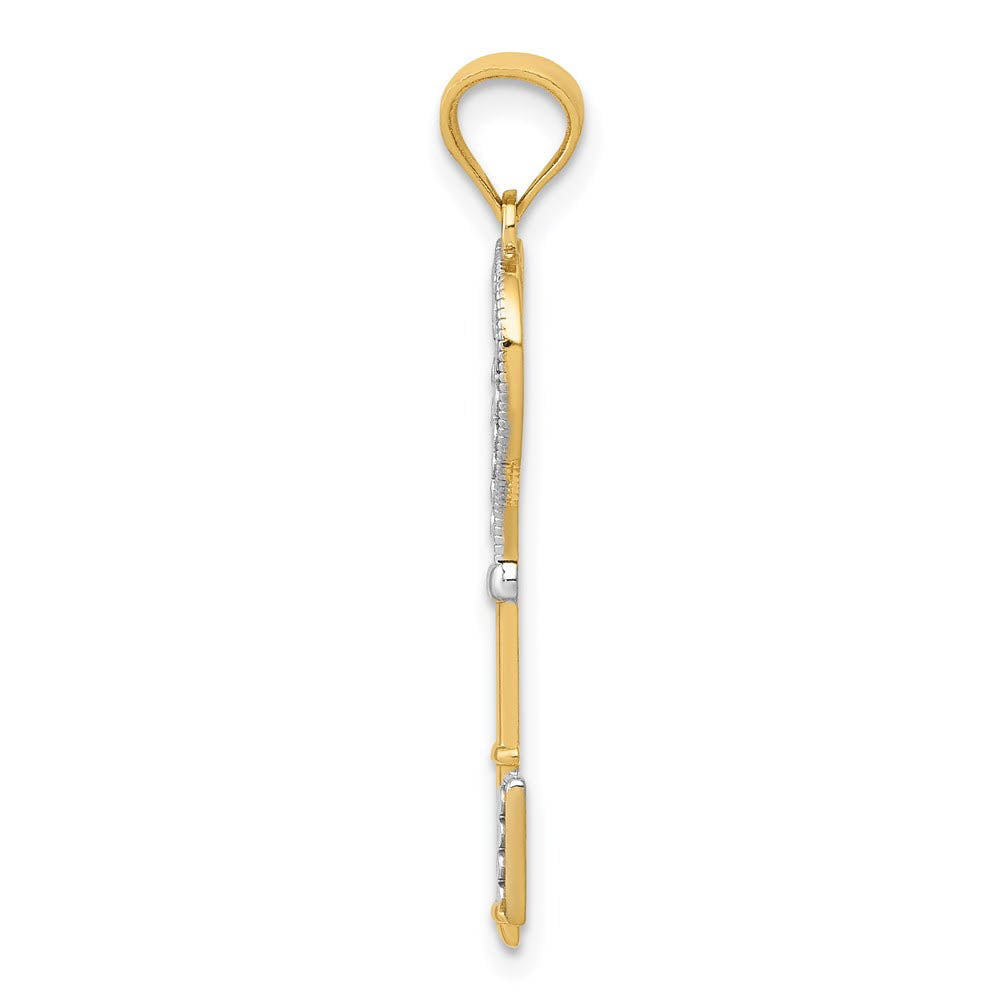 Alternate view of the 14k Yellow Gold and White Rhodium Heart Key Pendant, 10mm by The Black Bow Jewelry Co.