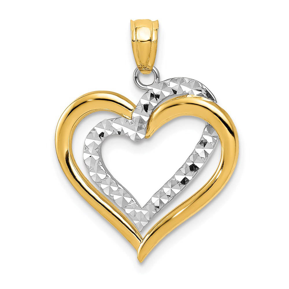 14k Two Tone Gold Diamond Cut Intertwined Hearts Pendant, 19mm, Item P25784 by The Black Bow Jewelry Co.