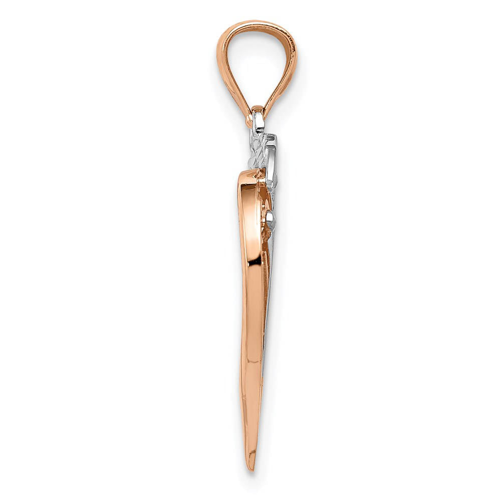 Alternate view of the 14k Rose Gold and White Gold Diamond Cut Heart Pendant, 19mm by The Black Bow Jewelry Co.