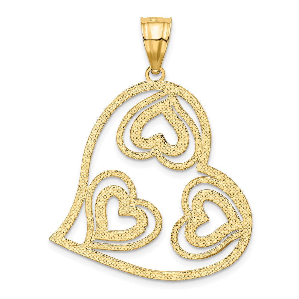 Alternate view of the 14k Yellow Gold & White Rhodium Diamond Cut Multi Heart Pendant, 31mm by The Black Bow Jewelry Co.