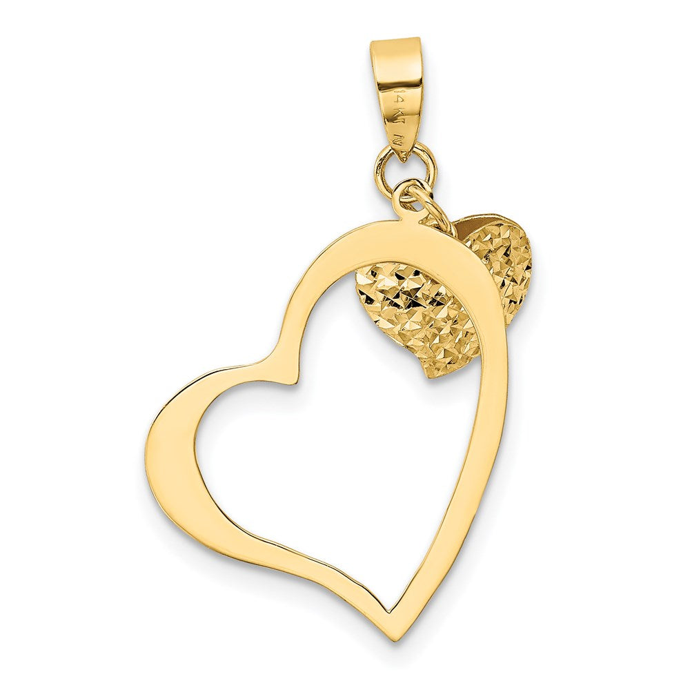 Alternate view of the 14k Yellow Gold Open Heart and Puffed Heart Pendant, 17mm by The Black Bow Jewelry Co.