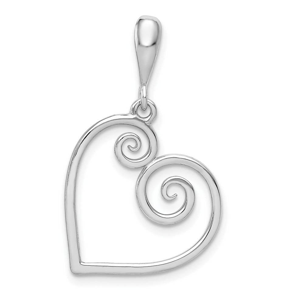 14k White Gold Open Scroll Heart Pendant, 18mm, Item P25793 by The Black Bow Jewelry Co.