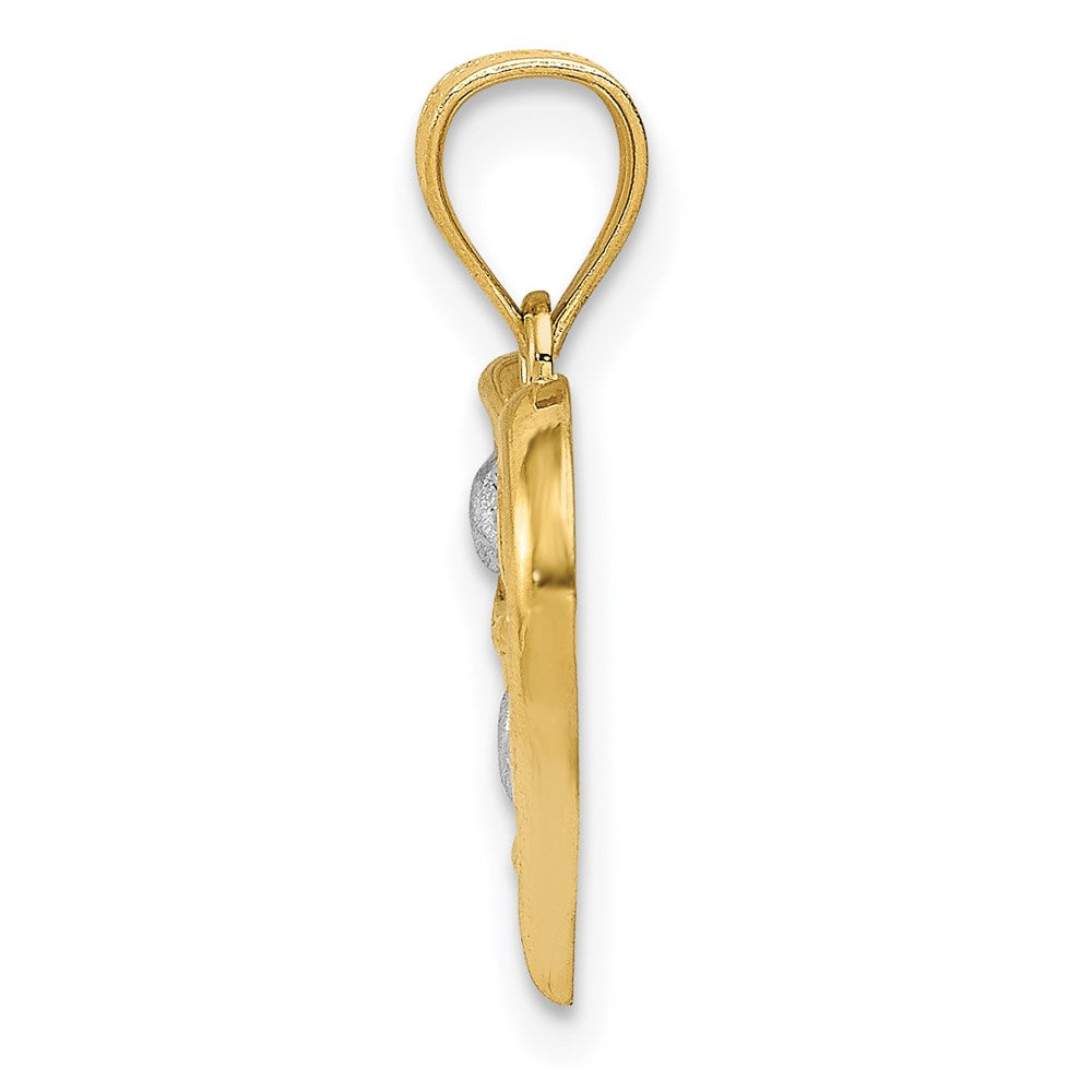 Alternate view of the 14k Yellow Gold and White Rhodium Heart Pendant, 15mm by The Black Bow Jewelry Co.