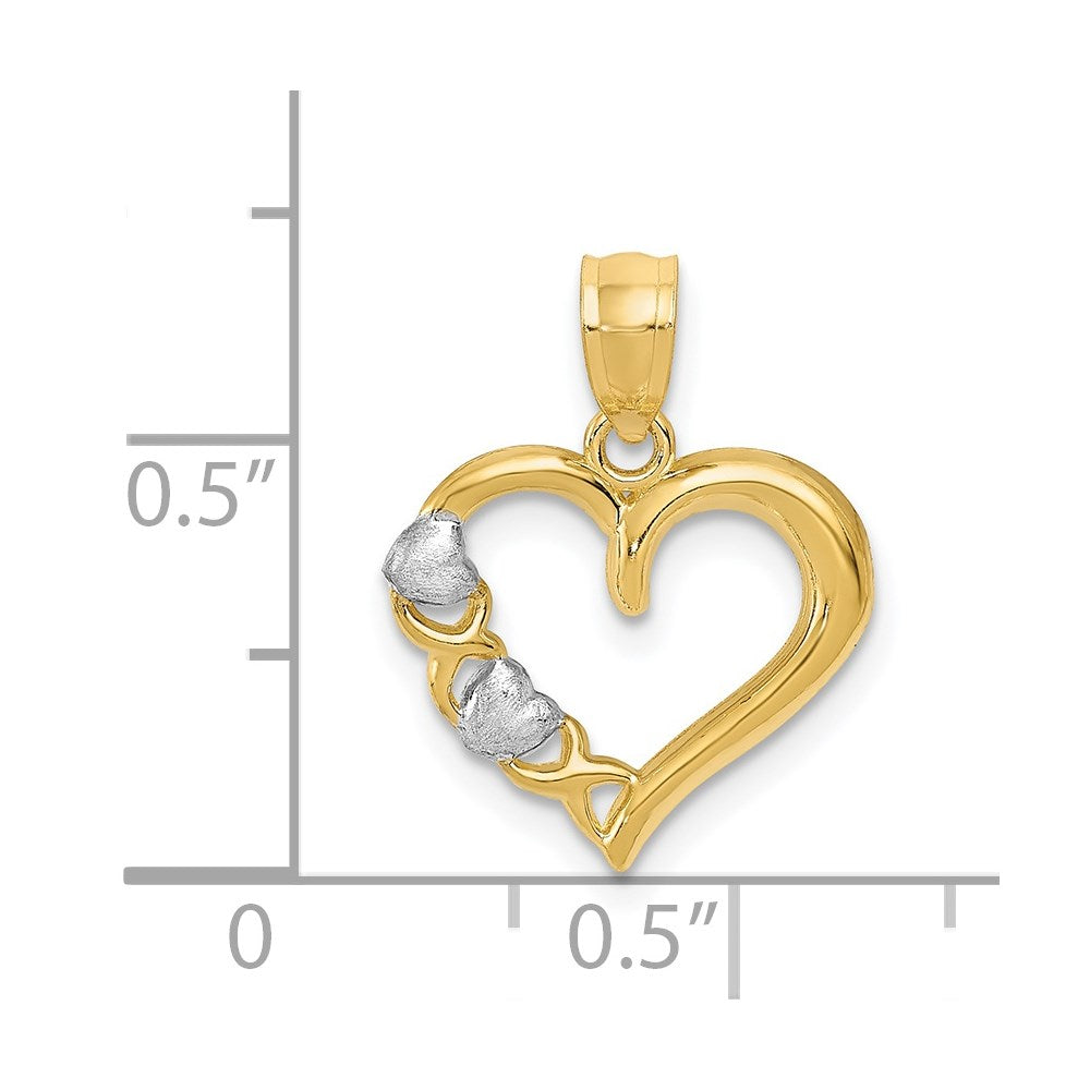 Alternate view of the 14k Yellow Gold and White Rhodium Heart Pendant, 15mm by The Black Bow Jewelry Co.