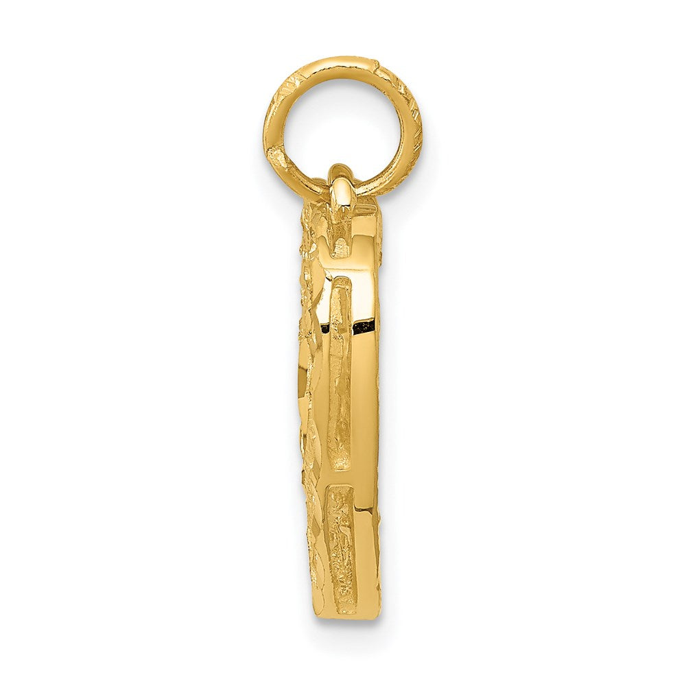 Alternate view of the 14k Yellow Gold Diamond Cut Filigree Heart Charm or Pendant, 17mm by The Black Bow Jewelry Co.