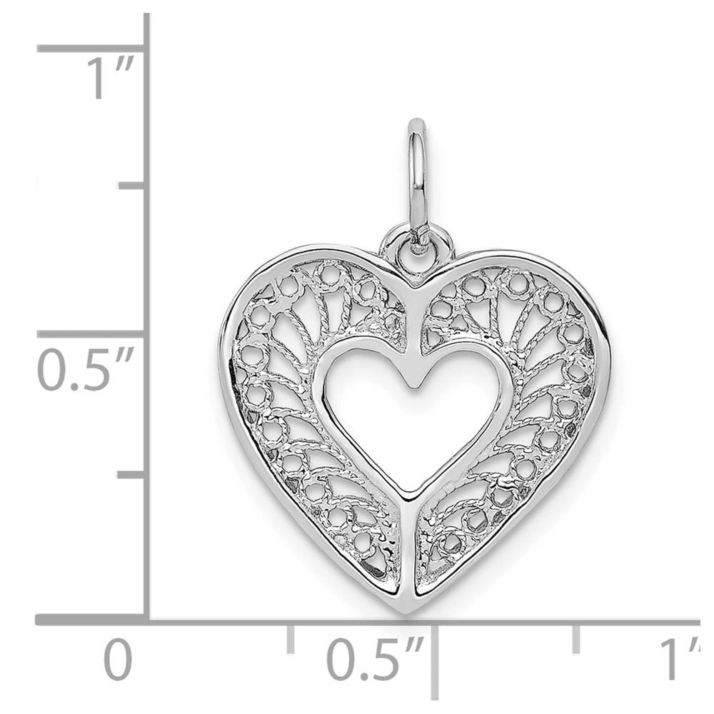 Alternate view of the 14k White Gold Diamond Cut Filigree Heart Charm or Pendant, 17mm by The Black Bow Jewelry Co.