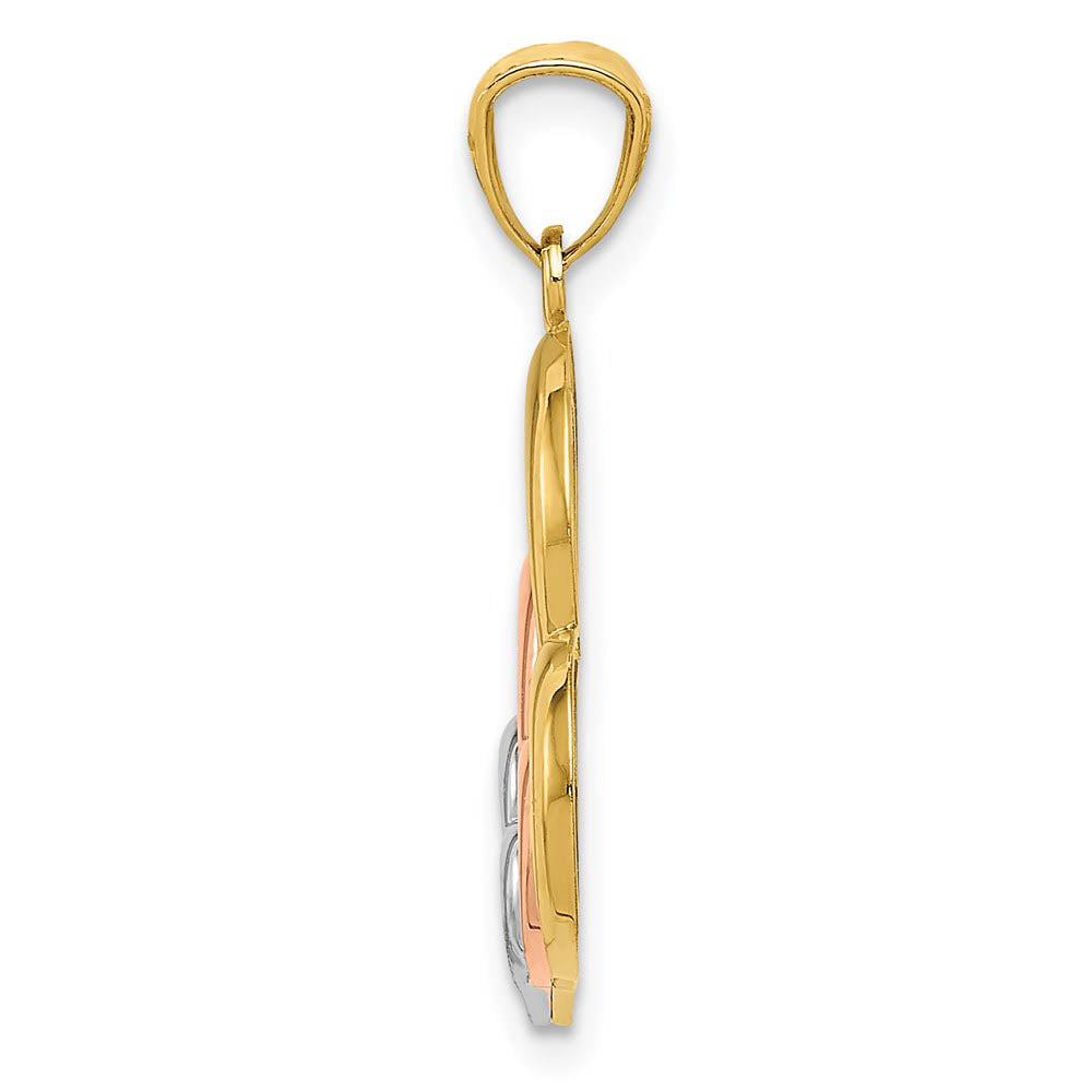 Alternate view of the 14k Two Tone Gold & White Rhodium Plated Layered Hearts Pendant, 17mm by The Black Bow Jewelry Co.