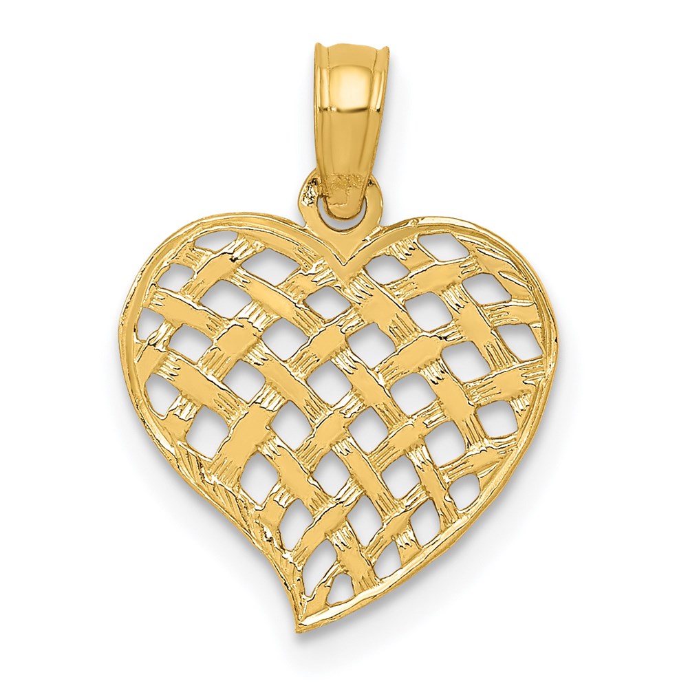 14k Yellow Gold Basket Weave Heart Pendant, 13mm, Item P25802 by The Black Bow Jewelry Co.