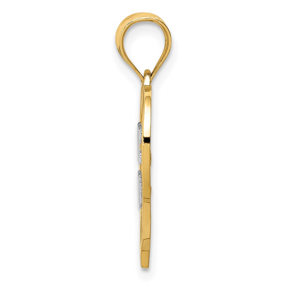 Alternate view of the 14k Yellow Gold and White Rhodium Filigree Love You Pendant, 18mm by The Black Bow Jewelry Co.