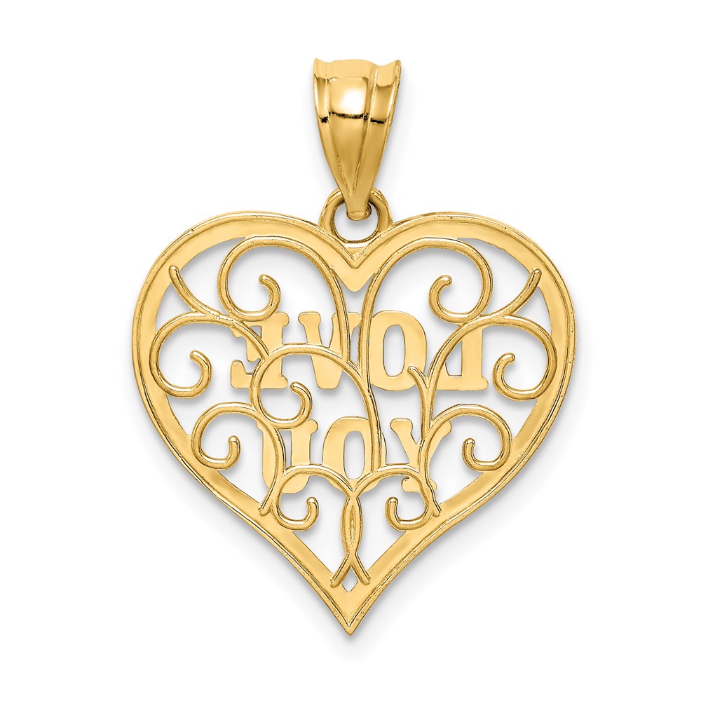 Alternate view of the 14k Yellow Gold and White Rhodium Filigree Love You Pendant, 18mm by The Black Bow Jewelry Co.