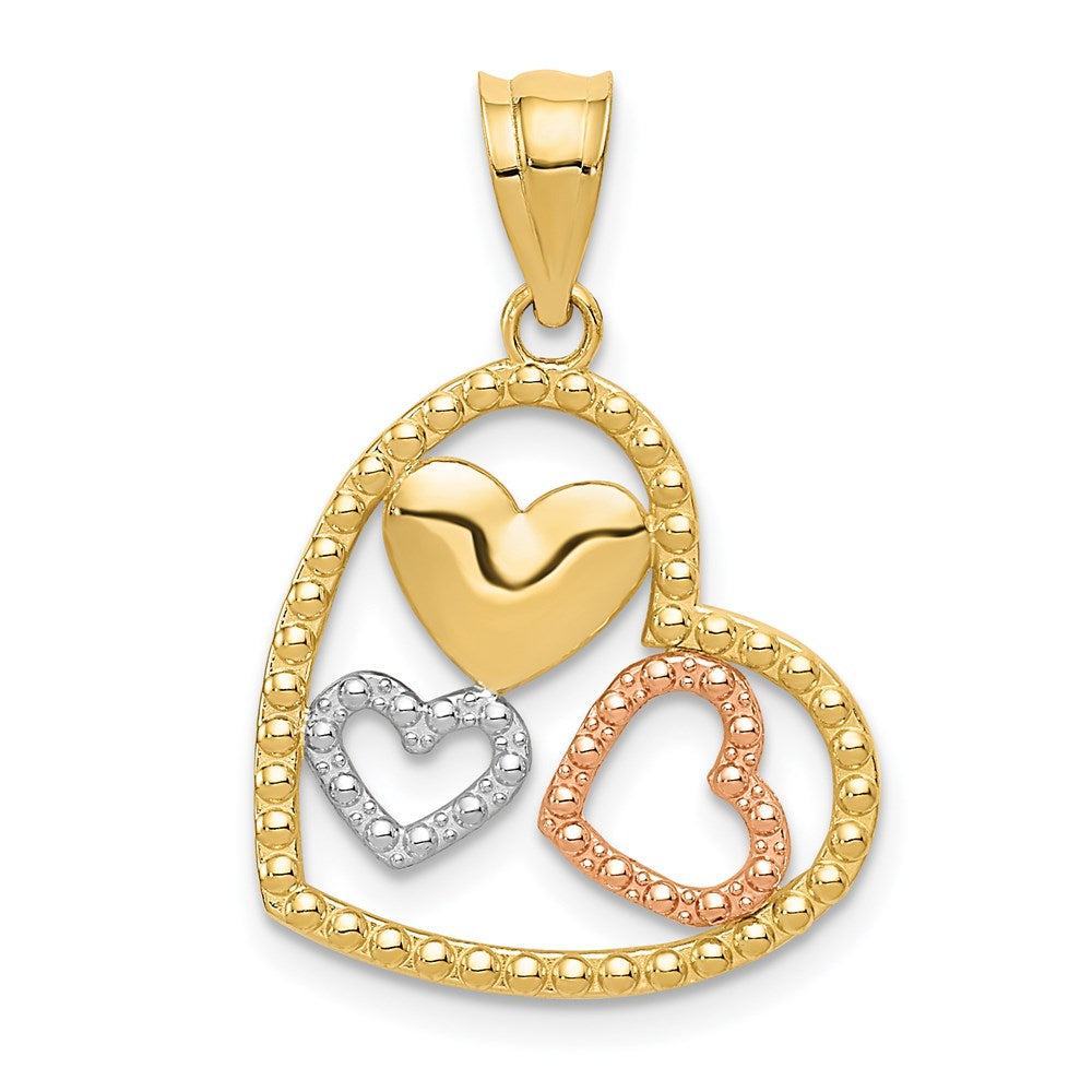 14k Two Tone Gold and White Rhodium Triple Heart Pendant, 17mm, Item P25806 by The Black Bow Jewelry Co.