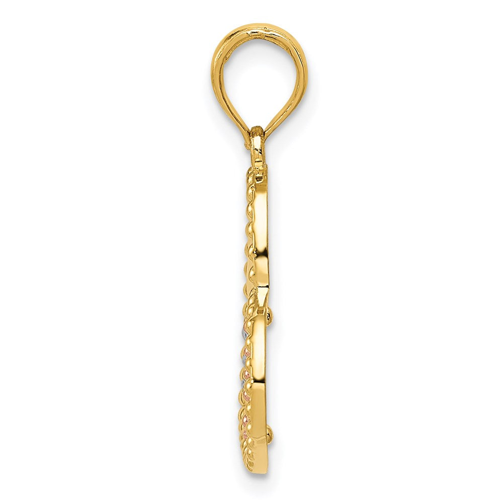 Alternate view of the 14k Two Tone Gold and White Rhodium Triple Heart Pendant, 17mm by The Black Bow Jewelry Co.