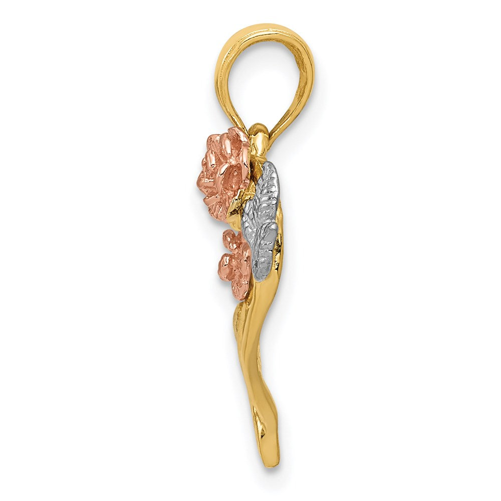 Alternate view of the 14k Yellow & Rose Gold with White Rhodium Flower Heart Pendant, 16mm by The Black Bow Jewelry Co.
