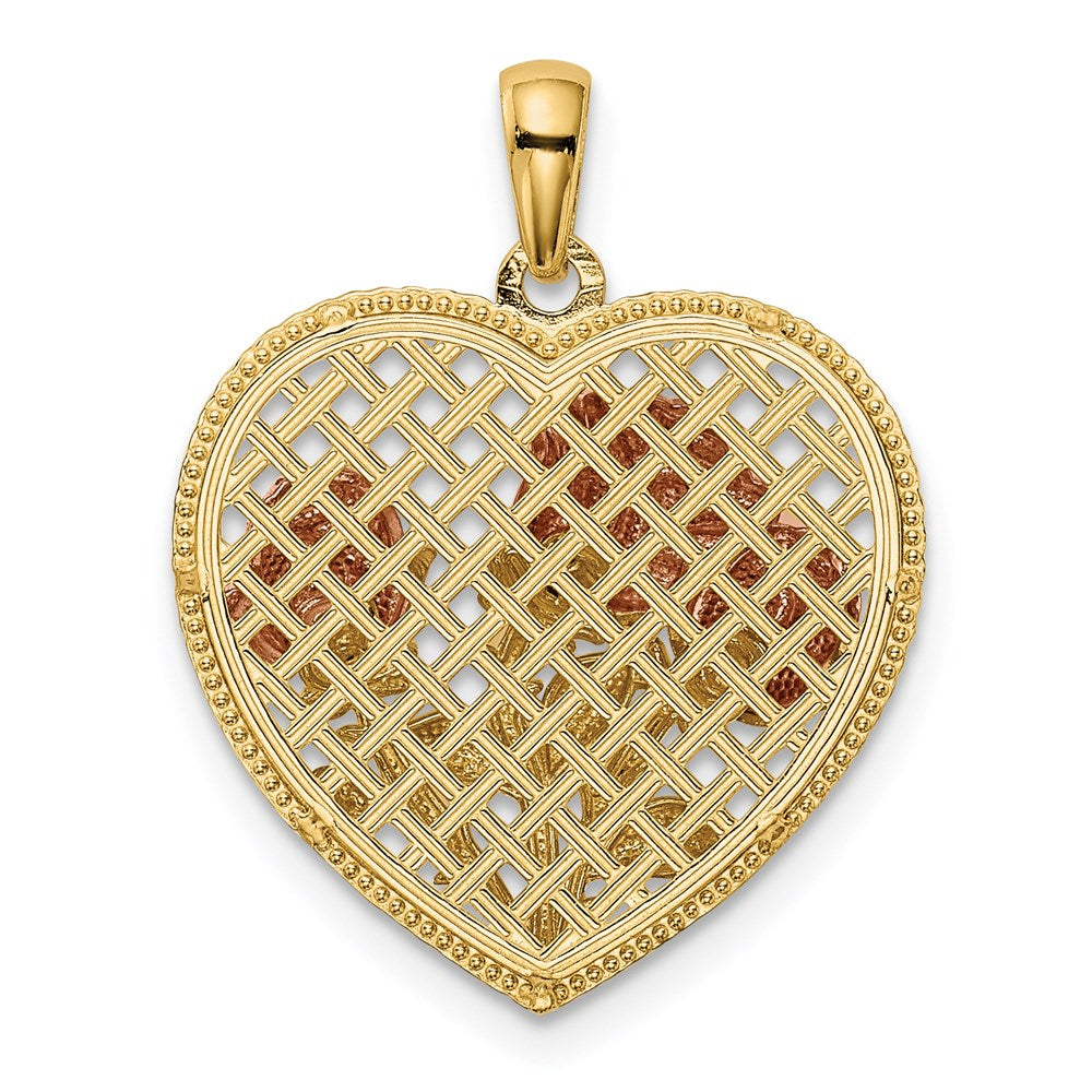 Alternate view of the 14k Yellow Gold and Rose Gold Roses Heart Pendant, 20mm by The Black Bow Jewelry Co.